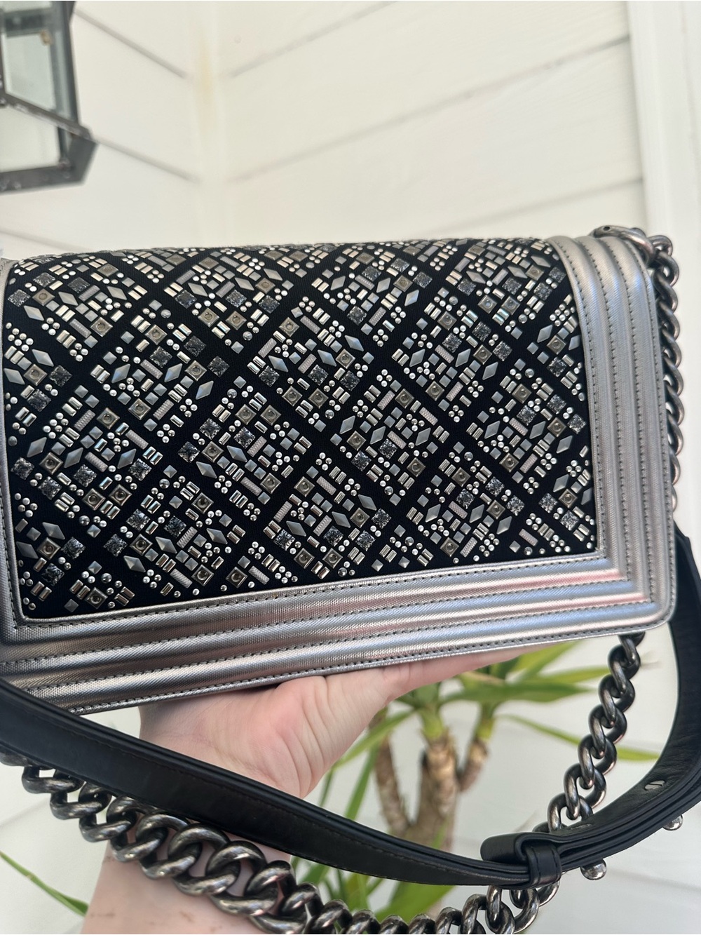 Chanel Silver Embellished Boy Flap Bag - Picture 10 of 12